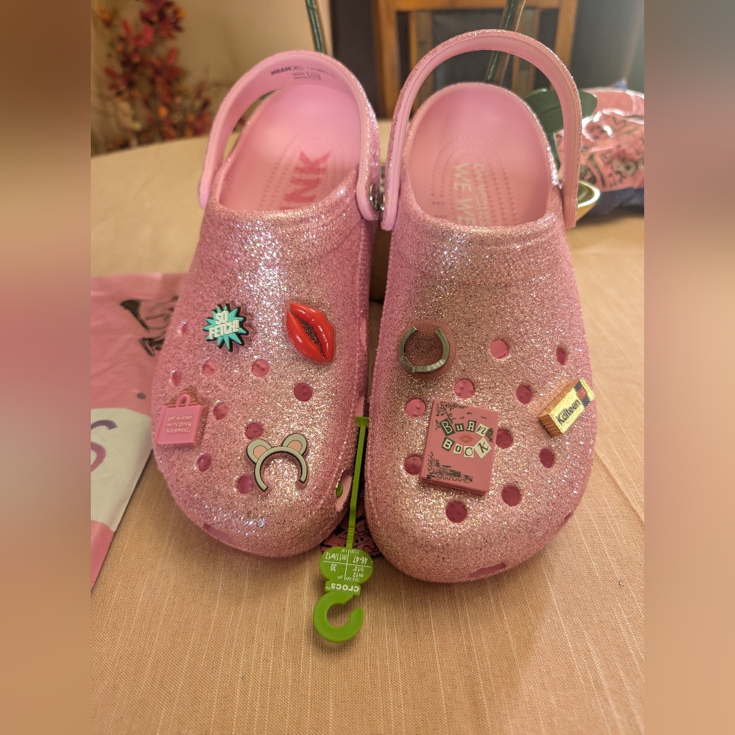 New Crocs UnisexAdult Mean Girls Classic Clog Glitter Pink
